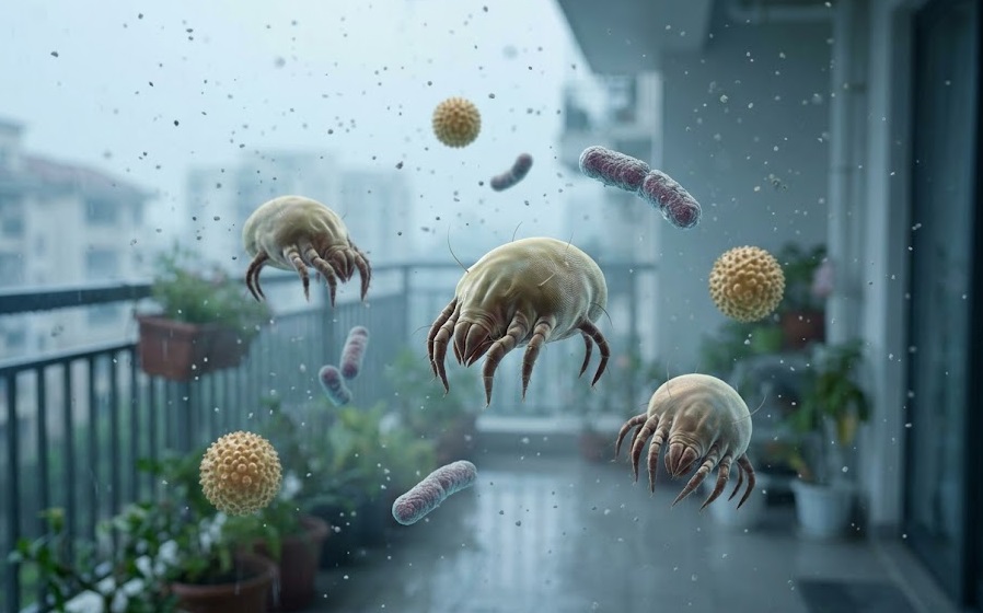 ハクビシンのフン放置によって発生するダニや細菌による健康被害のイメージ図