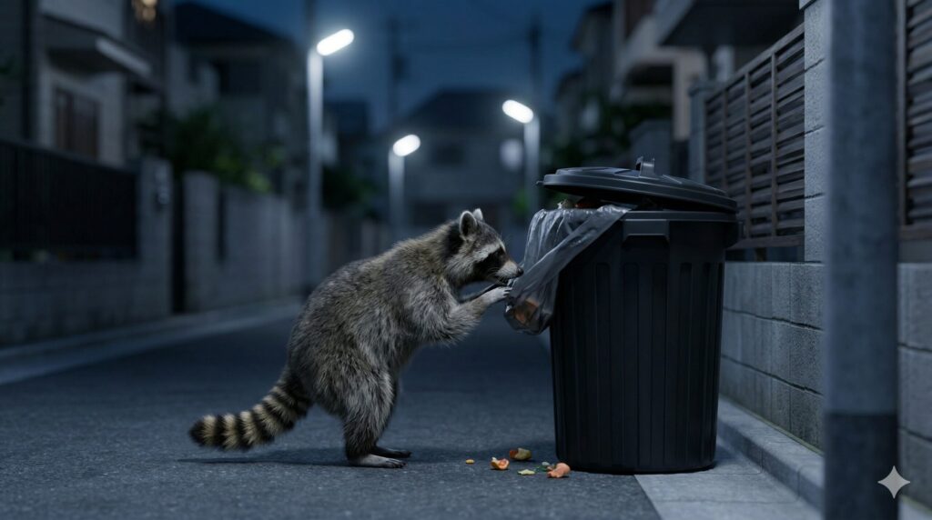 アライグマ ゴミあさる