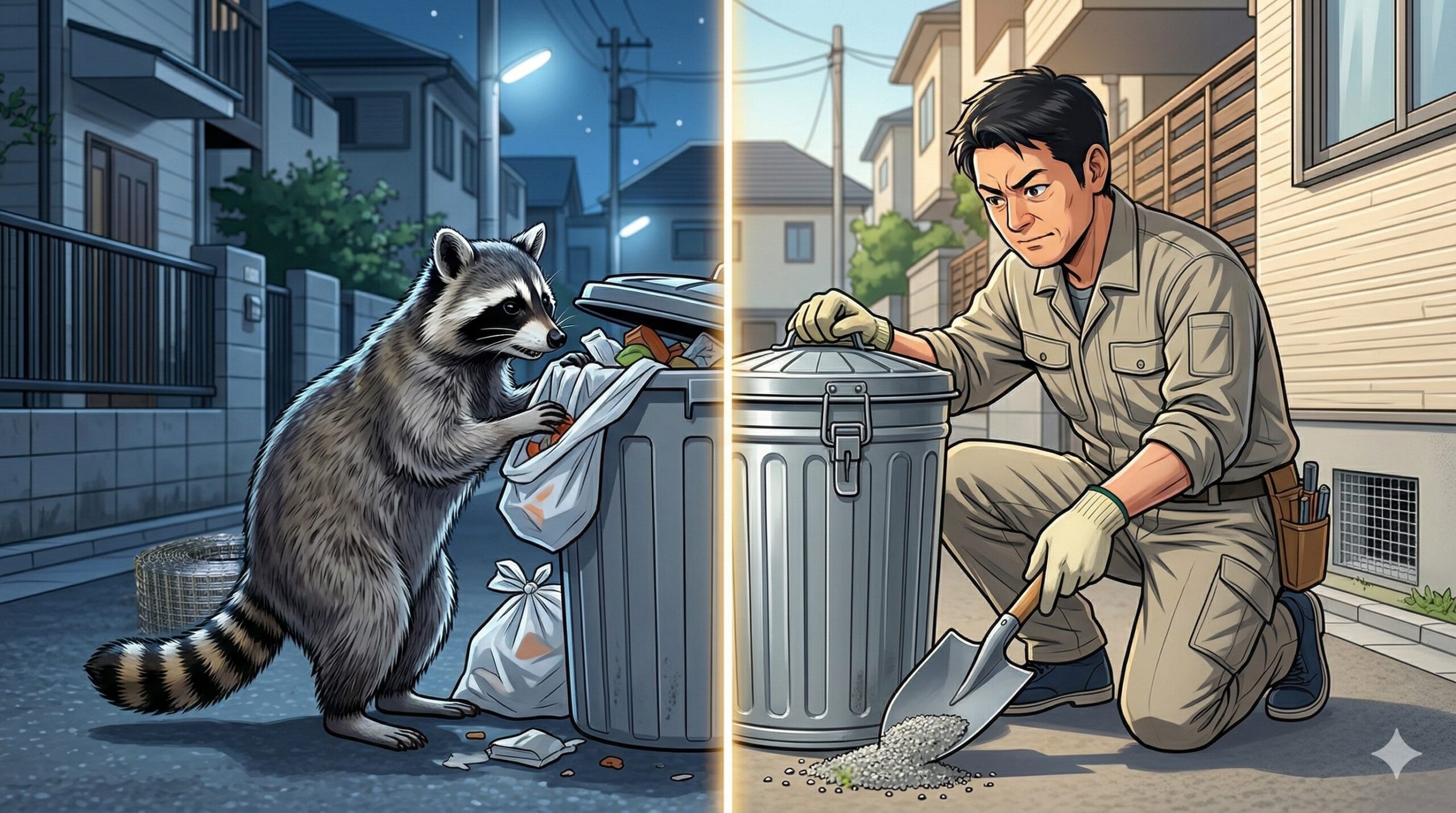 アライグマ ゴミあさる