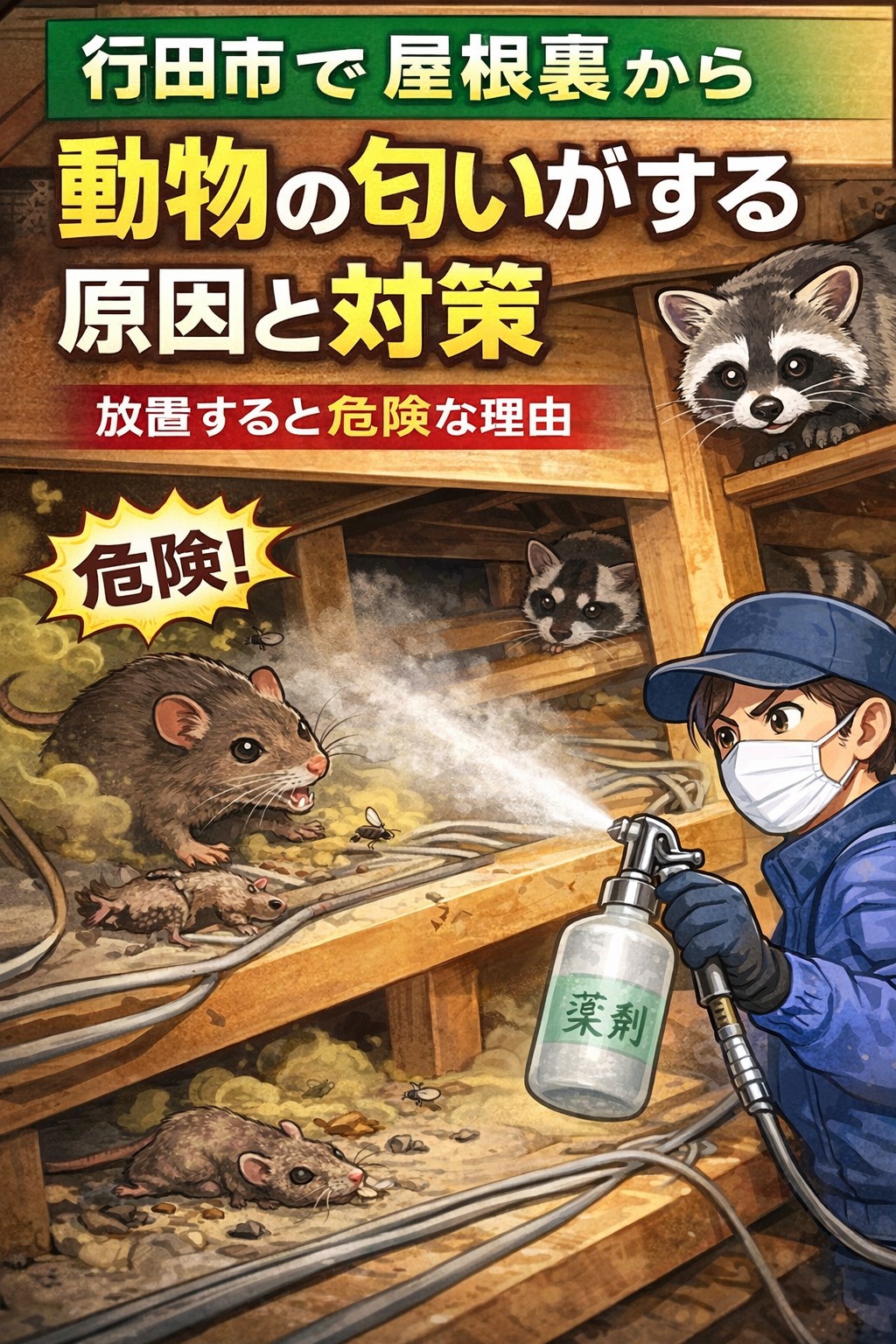 行田市で屋根裏から動物の匂い