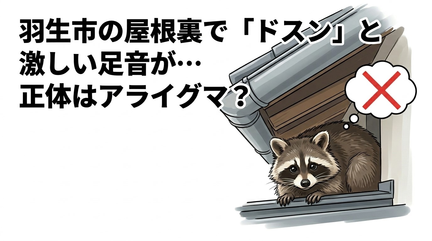 羽生市　屋根裏動物　アライグマ　足音　匂い