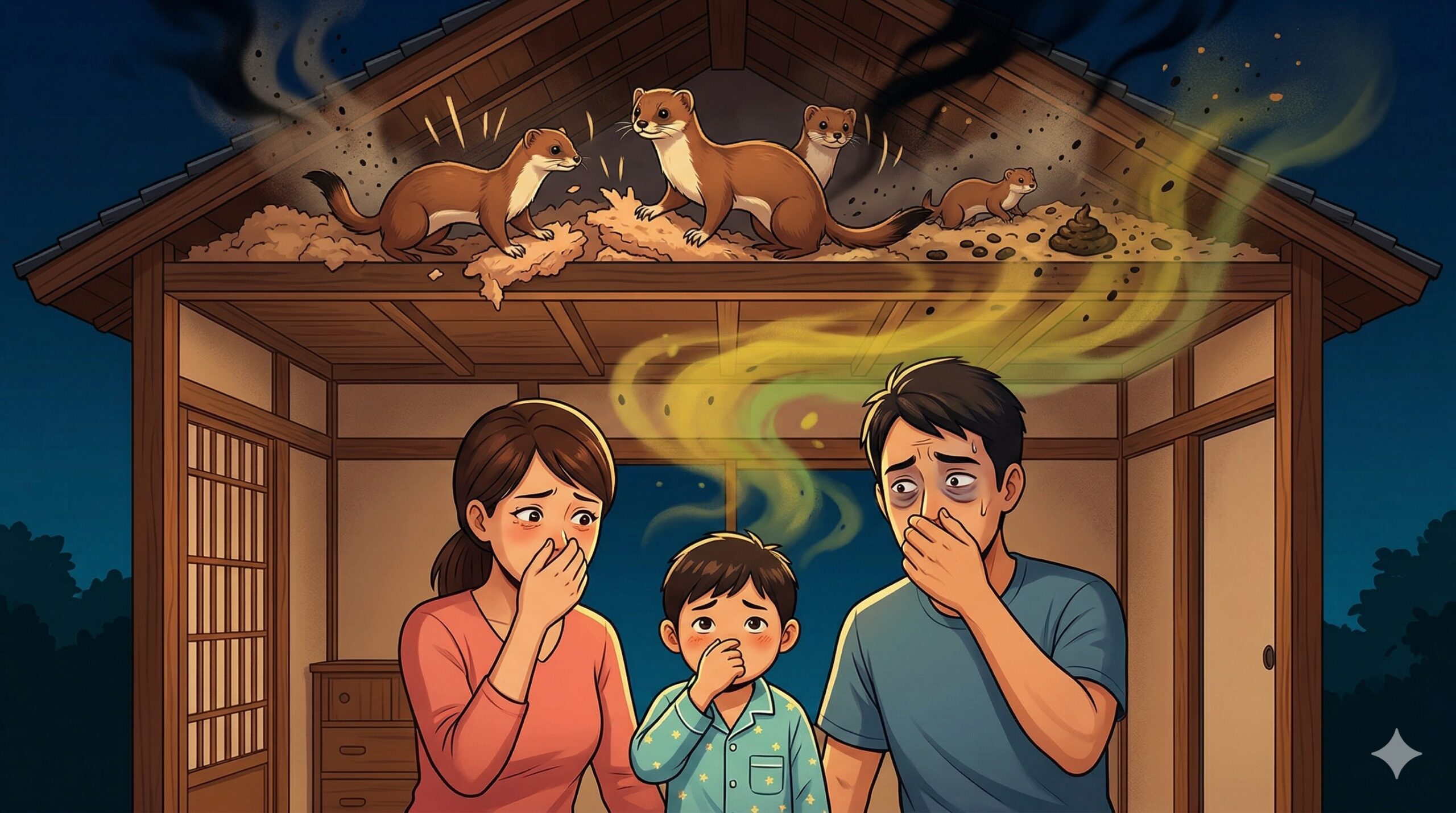 屋根裏にイタチがいる時期はいつ？放置する危険性と確実な解決策