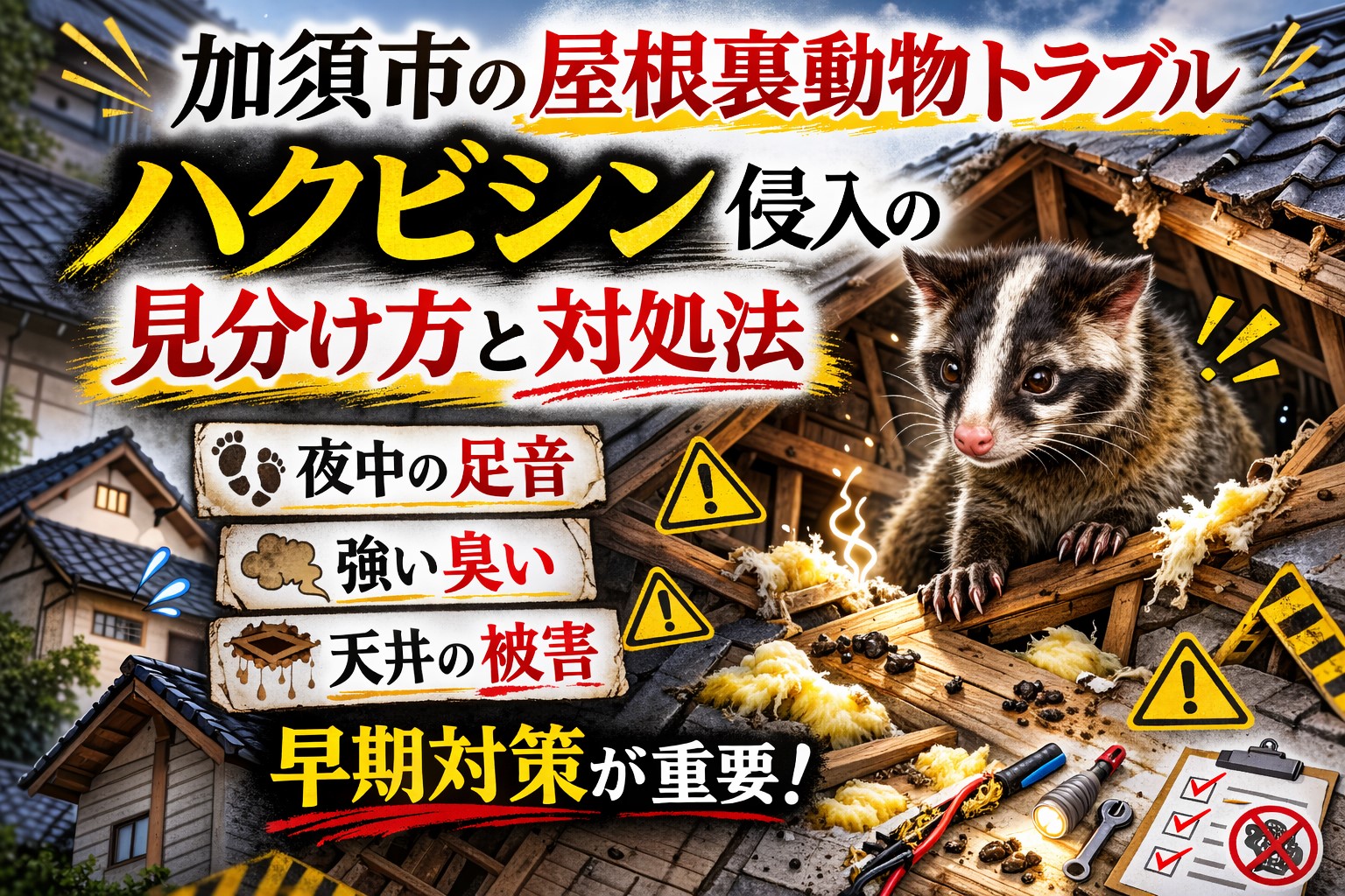 加須市　屋根裏動物　ハクビシン