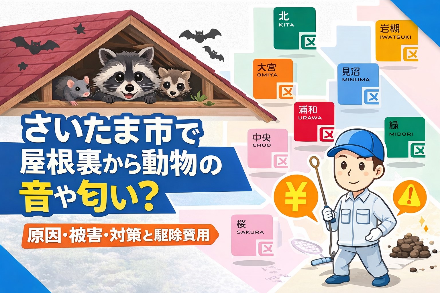 さいたま市で屋根裏から動物の音や匂い