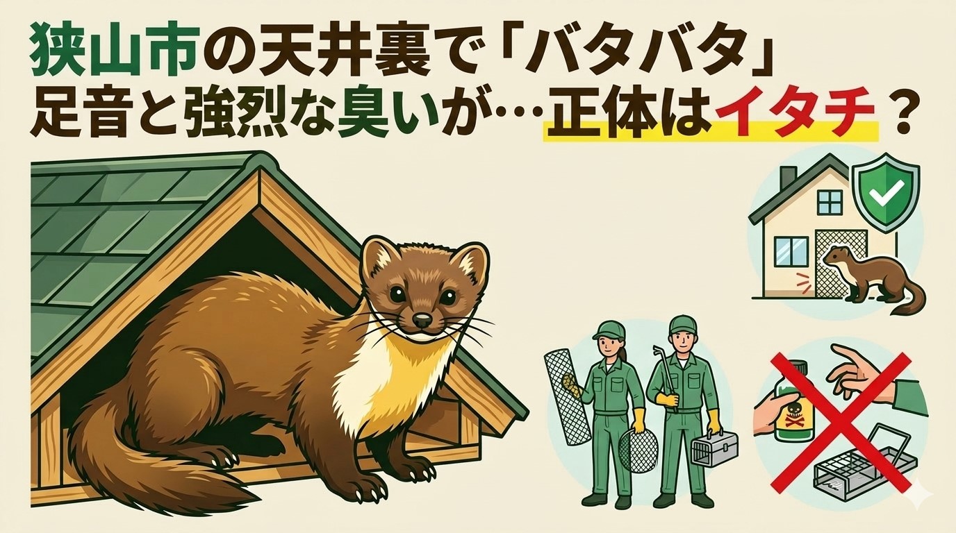 狭山市　屋根裏動物　イタチ　足音　匂い
