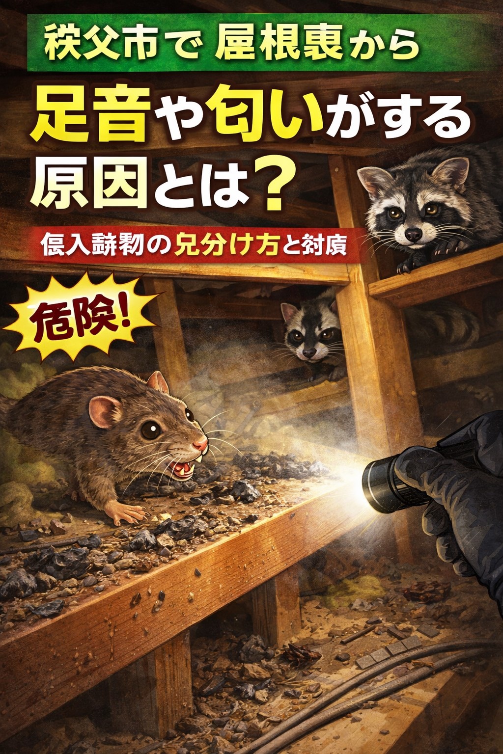 秩父市で屋根裏から足音や匂い