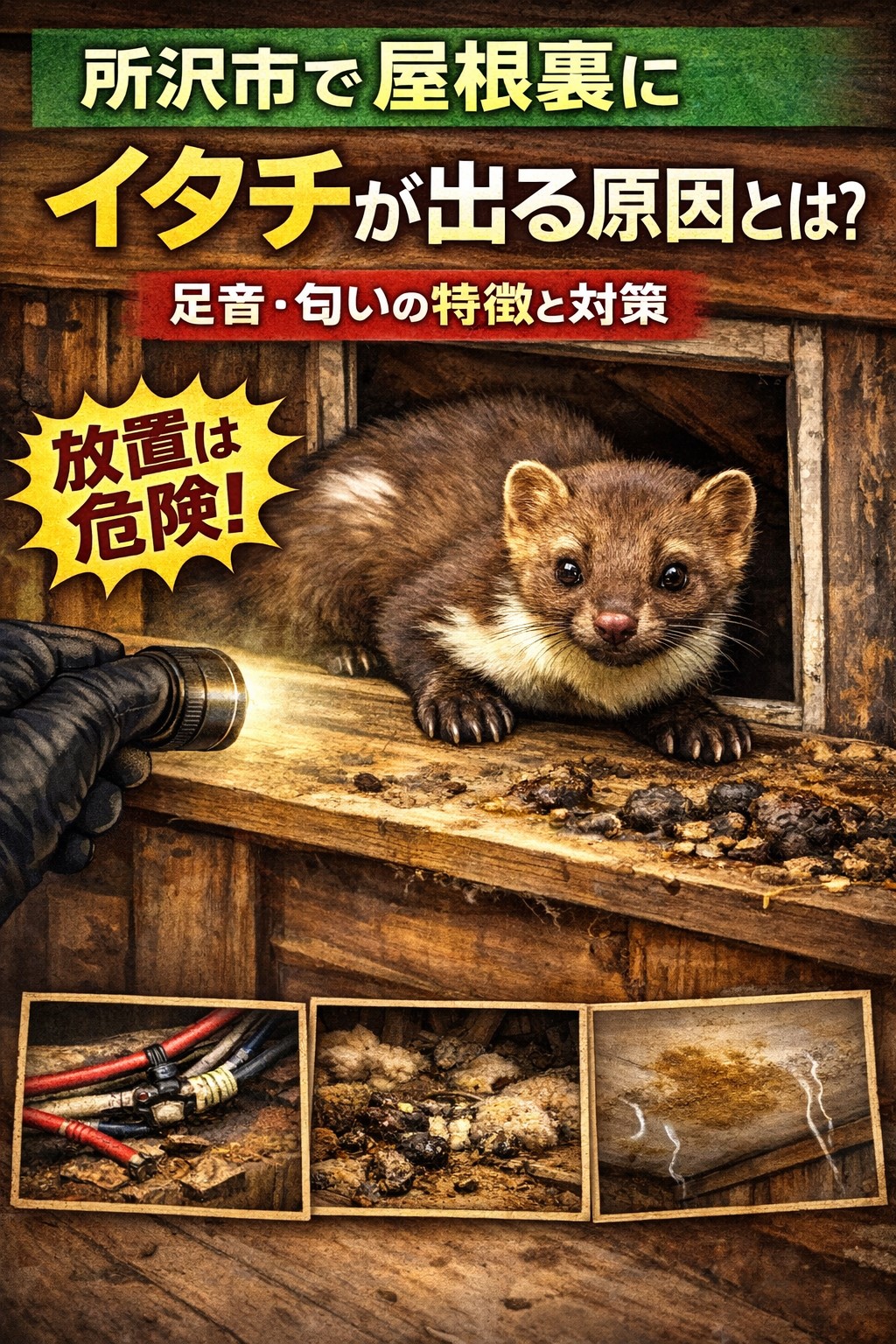 所沢市　屋根裏動物　イタチ